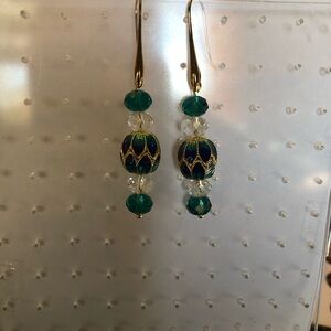 Elegant Gold and Green Beaded Earrings